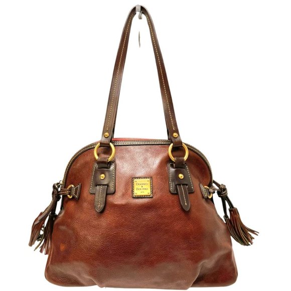 Dooney & Bourke Zip Around Dome Pebbled Leather Side Tassels Tote Brown - Picture 1 of 10